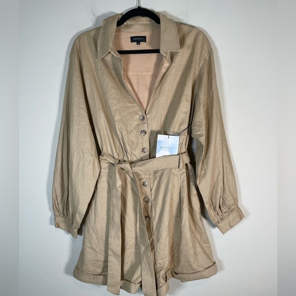 Majorelle Ameera Linen Blend Romper  Nude Tan NWT! Revolve Women’s Sz Large New - Picture 5 of 16